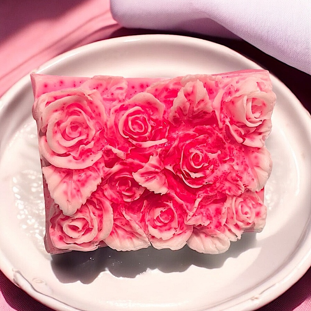 Floral scent 3D roses handmade soap 2x3 inch 3oz donkey milk base & shea butter
